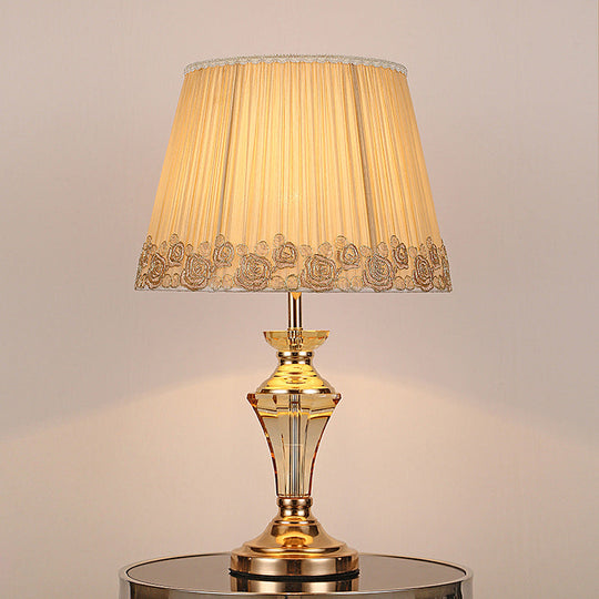 Modern Beige Table Lamp With Tapered Drum Shade - Contemporary Design