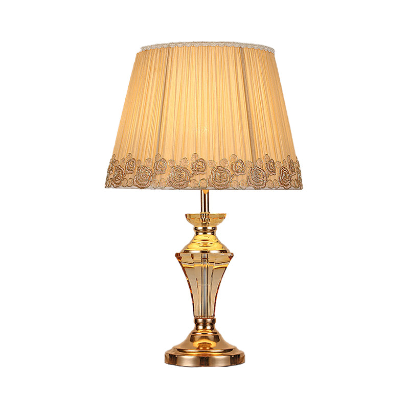 Modern Beige Table Lamp With Tapered Drum Shade - Contemporary Design