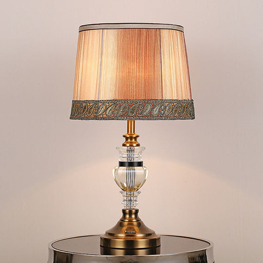 Hand-Cut Crystal Nightstand Lamp: Modern Urn-Shaped Task Lighting In Brown