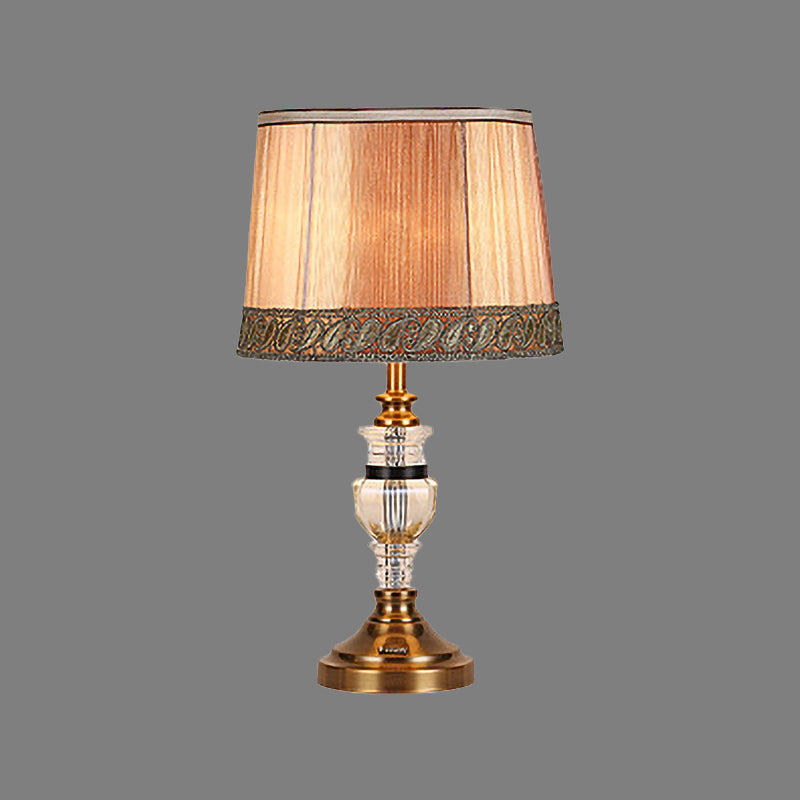 Hand-Cut Crystal Nightstand Lamp: Modern Urn-Shaped Task Lighting In Brown