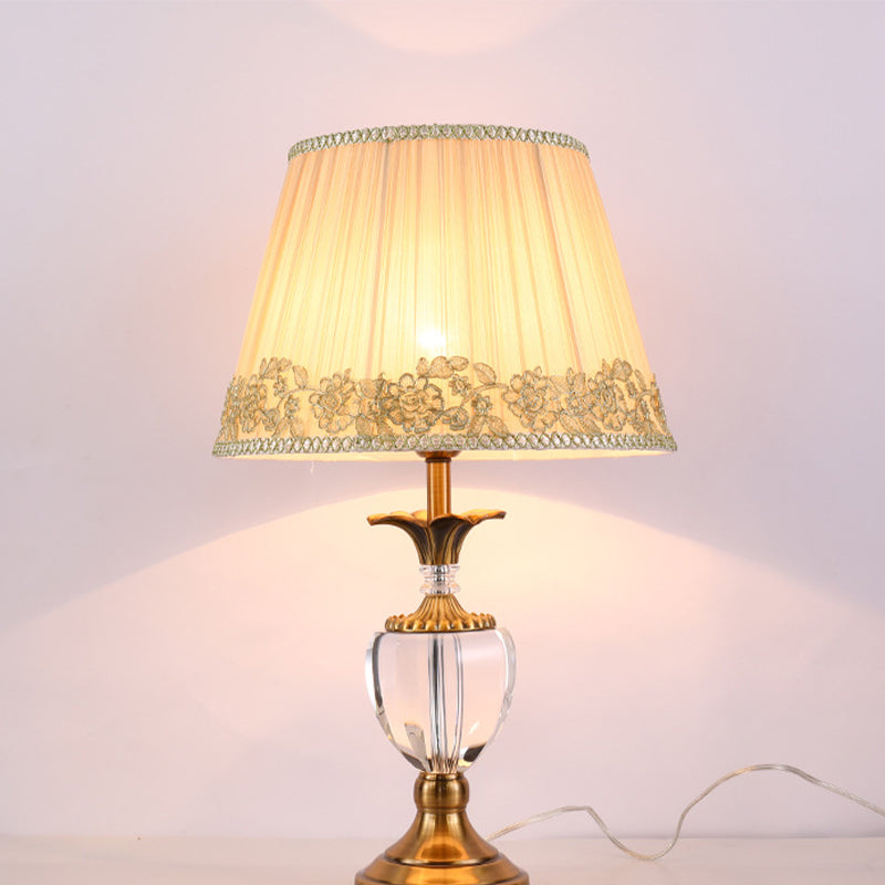 Modern Hand-Cut Crystal Desk Lamp - Jar Shape Task Light In Beige