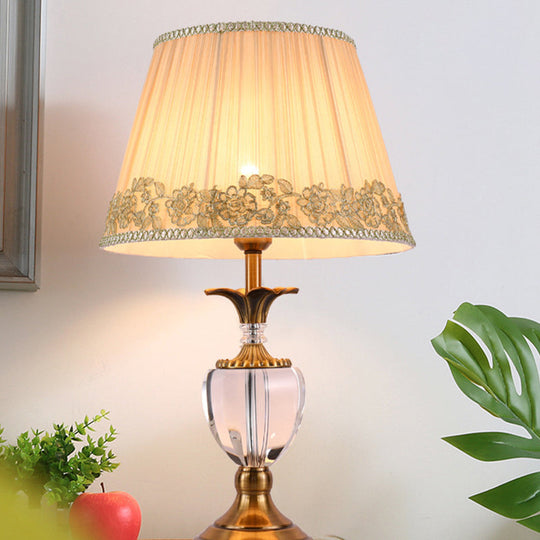 Modern Hand-Cut Crystal Desk Lamp - Jar Shape Task Light In Beige