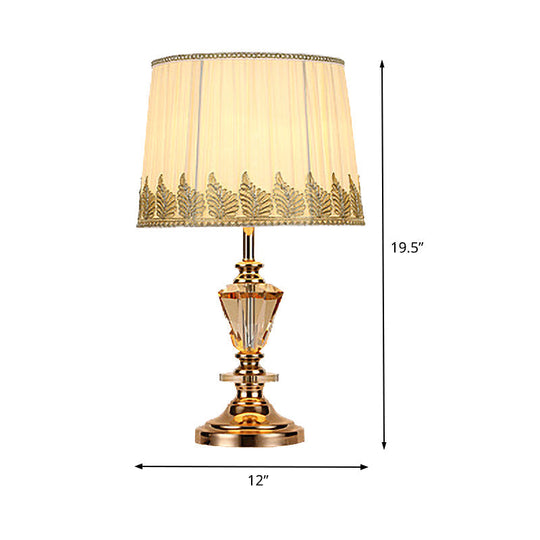 Modern Beige Barrel Bedside Lamp With Fabric Shade - 1 Bulb Task Lighting