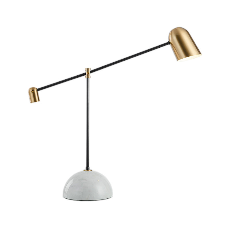 Minimalist Led Night Table Lamp With White Linear Arm Marble Base For Study Room