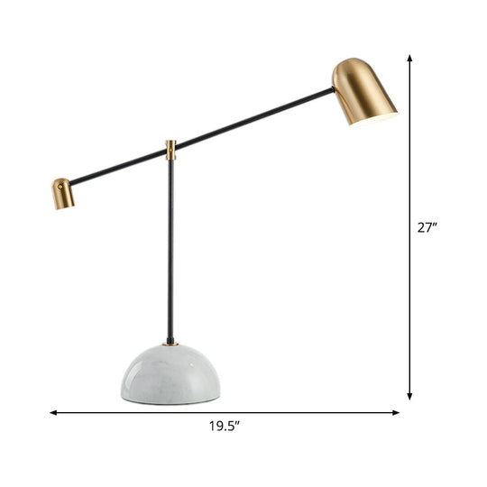 Minimalist Led Night Table Lamp With White Linear Arm Marble Base For Study Room