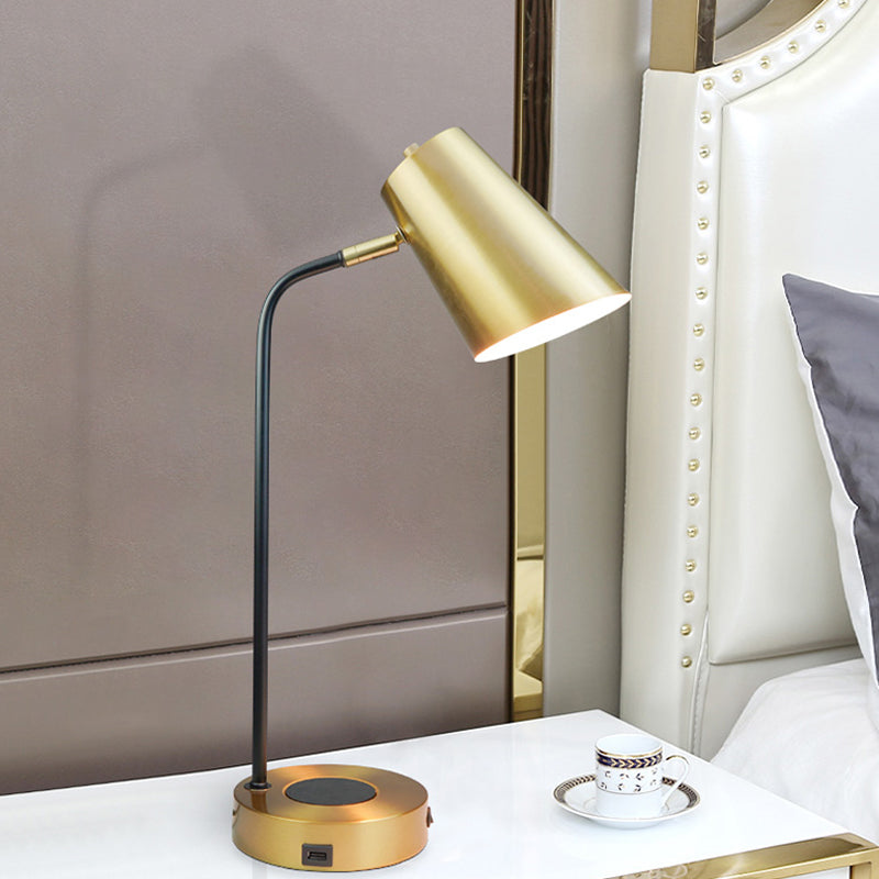 Gold Metal Shade Night Lamp For Study Room - Simplicity 1-Light Table Lighting