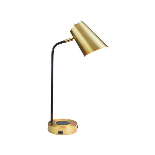 Gold Metal Shade Night Lamp For Study Room - Simplicity 1-Light Table Lighting