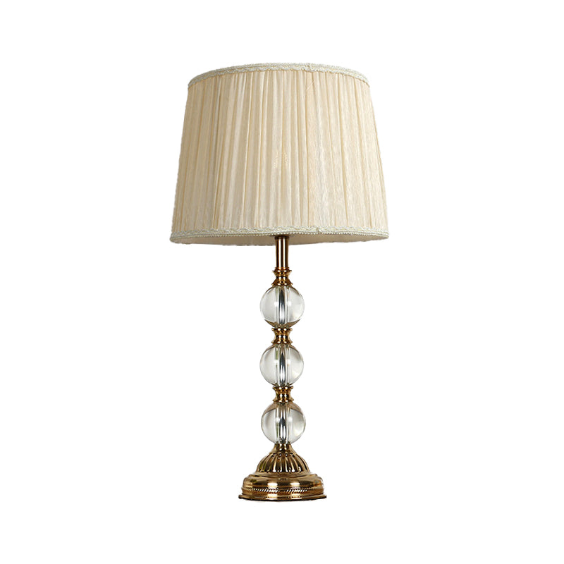 Modern White Ball Desk Lamp With Clear Crystal Base And Drum Fabric Shade - Includes 1 Bulb