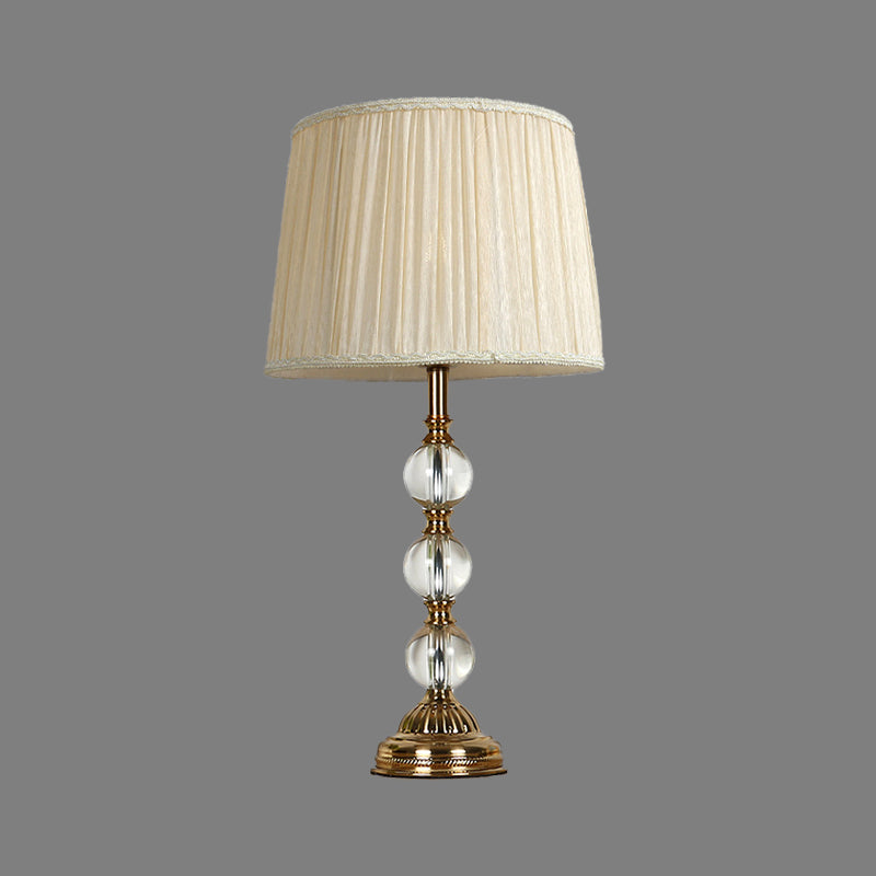 Modern White Ball Desk Lamp With Clear Crystal Base And Drum Fabric Shade - Includes 1 Bulb