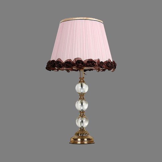 Modern Pink Bedside Table Lamp With Tapered Fabric Shade