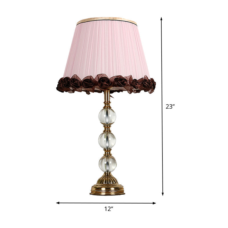 Modern Pink Bedside Table Lamp With Tapered Fabric Shade