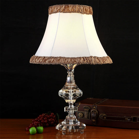 White Paneled Bell Table Lamp With Fabric Shade - Contemporary Small Desk Light