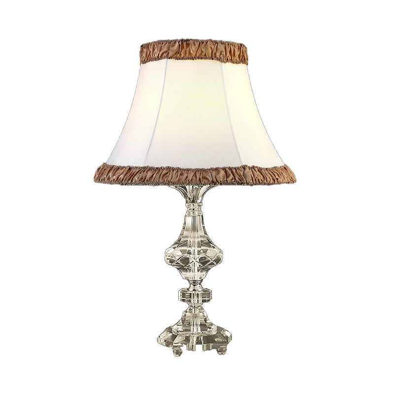 White Paneled Bell Table Lamp With Fabric Shade - Contemporary Small Desk Light