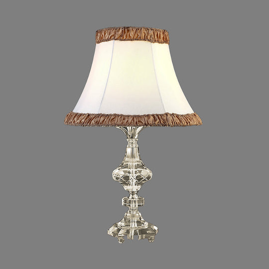 White Paneled Bell Table Lamp With Fabric Shade - Contemporary Small Desk Light