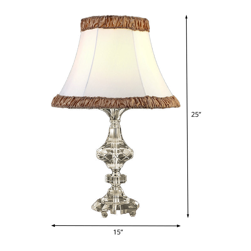 White Paneled Bell Table Lamp With Fabric Shade - Contemporary Small Desk Light