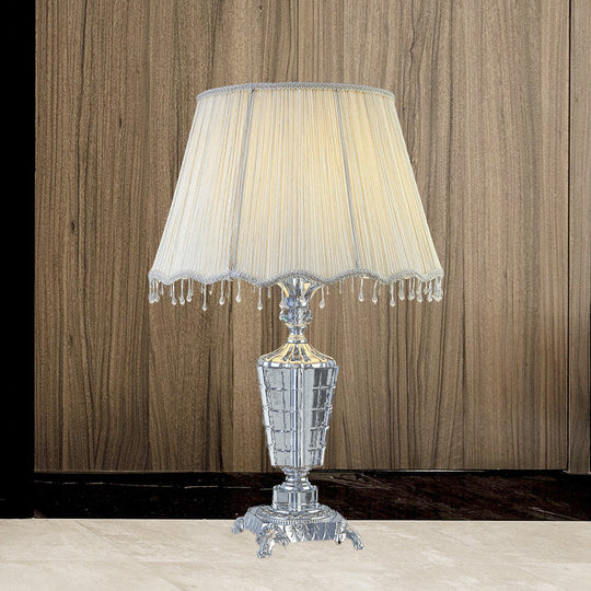 Modern Grey Fabric Barrel Desk Lamp With Faux-Braided Detailing - 1 Bulb Table Light