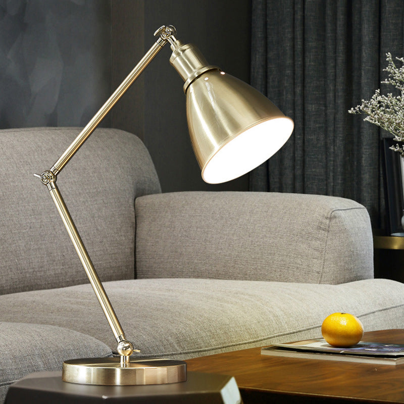 Modern Metal Conical Table Lamp With Swing Arm In Gold - Perfect Nightstand Lighting For Living Room