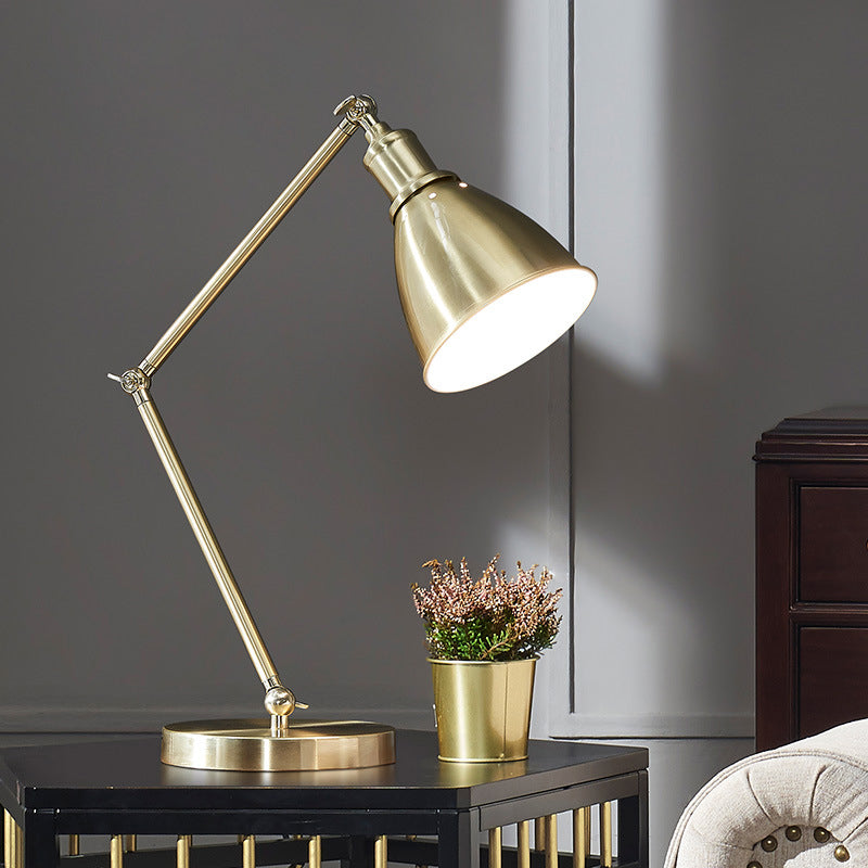 Modern Metal Conical Table Lamp With Swing Arm In Gold - Perfect Nightstand Lighting For Living Room