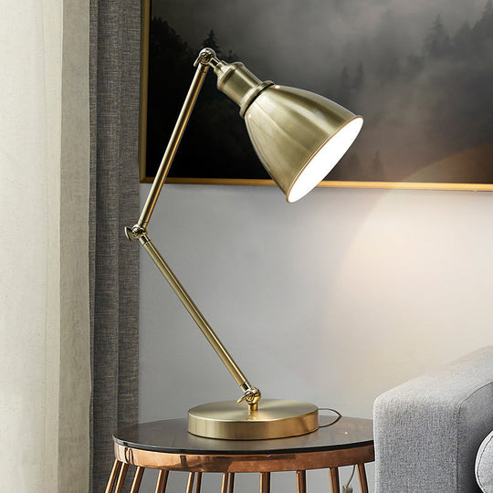 Modern Metal Conical Table Lamp With Swing Arm In Gold - Perfect Nightstand Lighting For Living Room