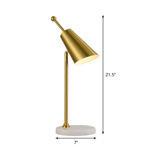 Contemporary Metal Gold Nightstand Lamp - Tapered Night Table Light For Bedroom