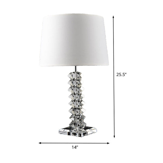 Modern Fabric Desk Lamp: Conical Night Table Light With Crystal Base White - 1 Bulb