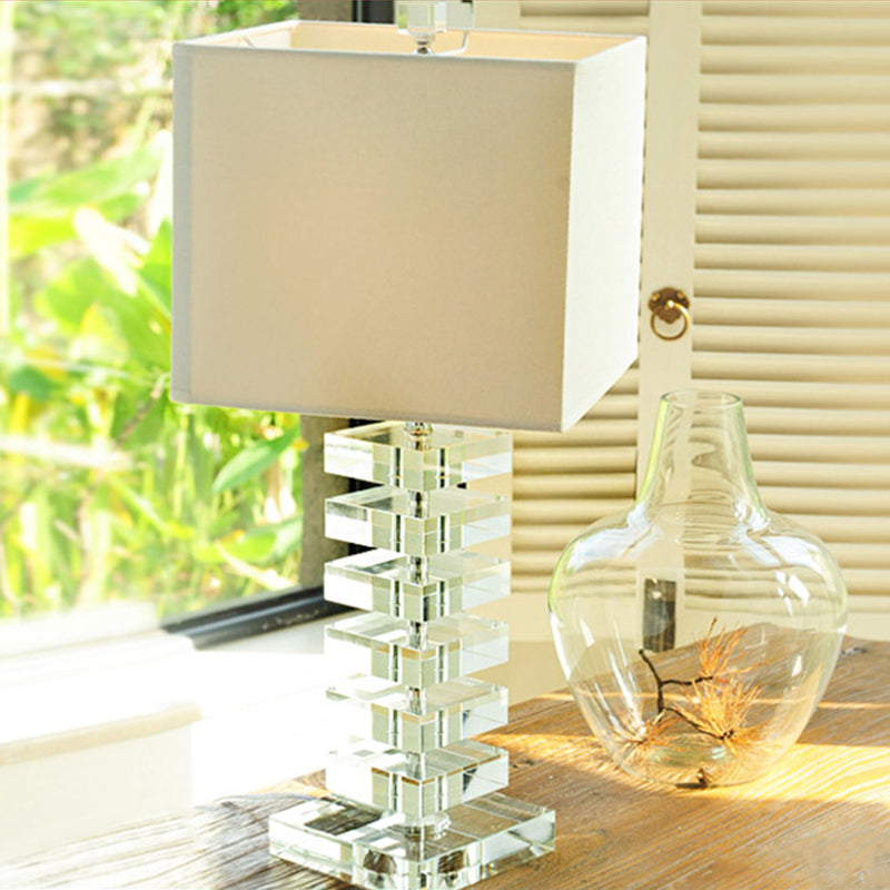 Modern Crystal Night Table Lamp With Beige Fabric Shade - 1 Head Living Room Desk Light