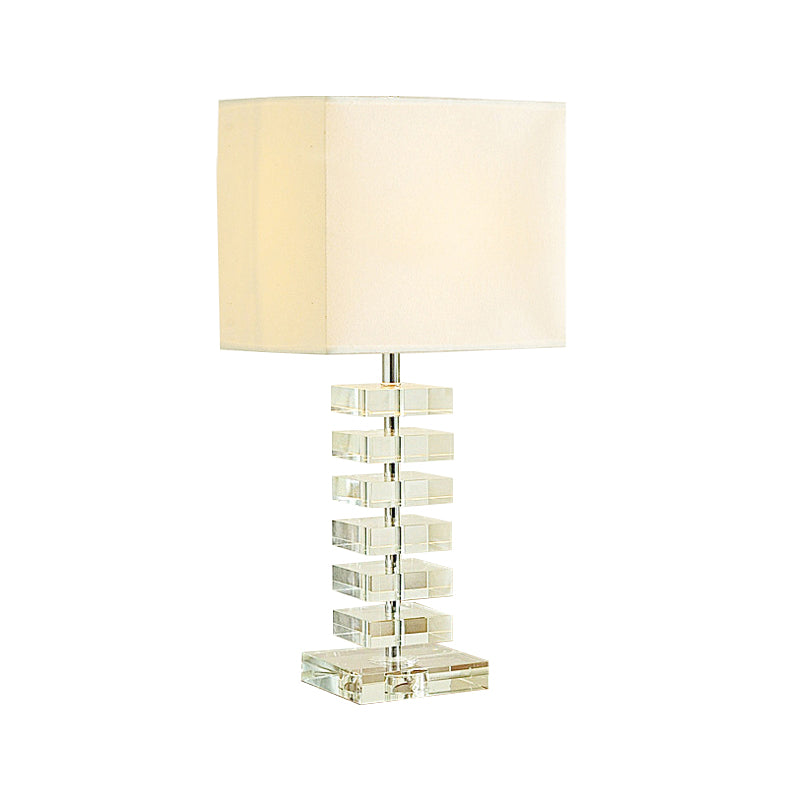 Modern Crystal Night Table Lamp With Beige Fabric Shade - 1 Head Living Room Desk Light