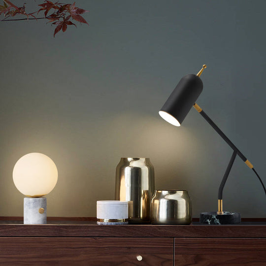 Modern Marble Dome Nightstand Lamp: Brass/Black Table Light For Study Room