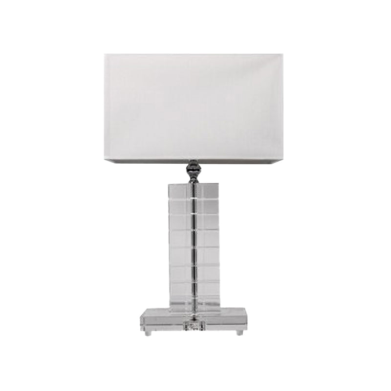 Modernist Clear Crystal Reading Light: White Nightstand Lamp With Rectangular Shape And 1 Bulb