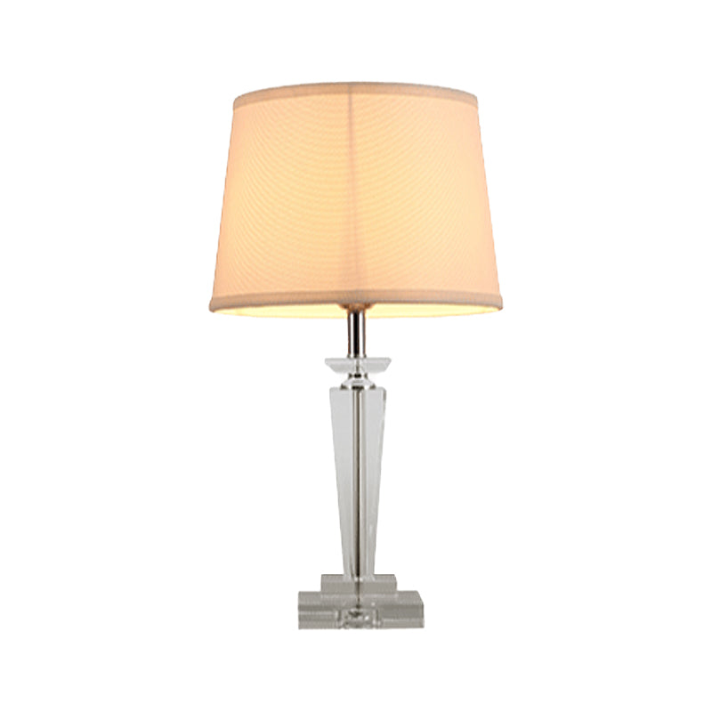 Contemporary Fabric Table Lamp With Hand-Cut Crystal And White Tapered Shade