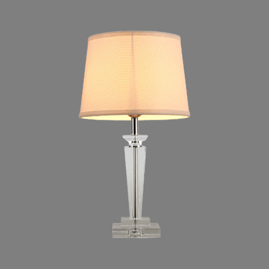 Contemporary Fabric Table Lamp With Hand-Cut Crystal And White Tapered Shade