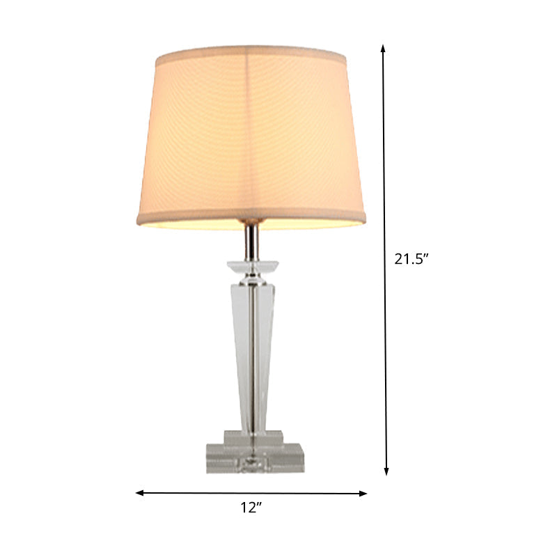 Contemporary Fabric Table Lamp With Hand-Cut Crystal And White Tapered Shade