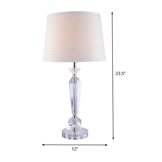 White Fabric Table Lamp With Hand-Cut Crystal Accent And Modern Baluster Design