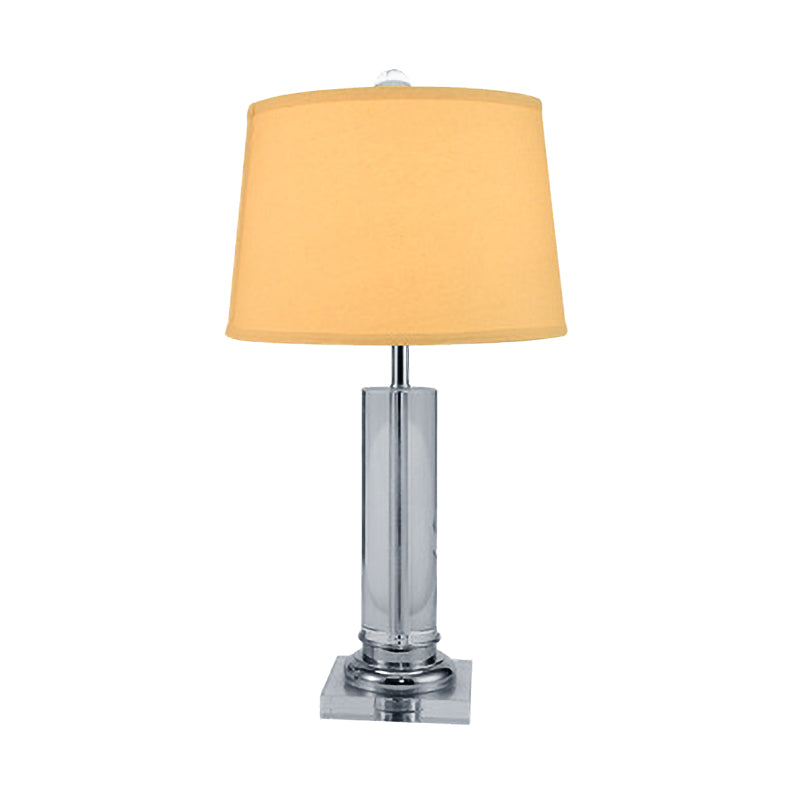 Modern White Barrel Night Table Lamp - 1 Head Task Lighting With Fabric Shade And Crystal Base