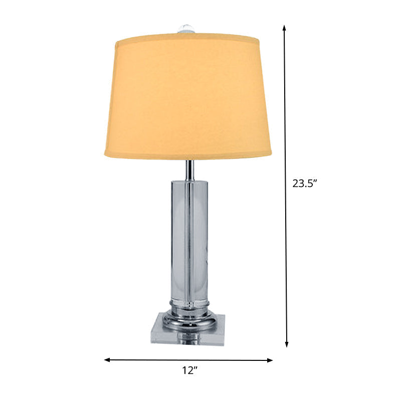 Modern White Barrel Night Table Lamp - 1 Head Task Lighting With Fabric Shade And Crystal Base