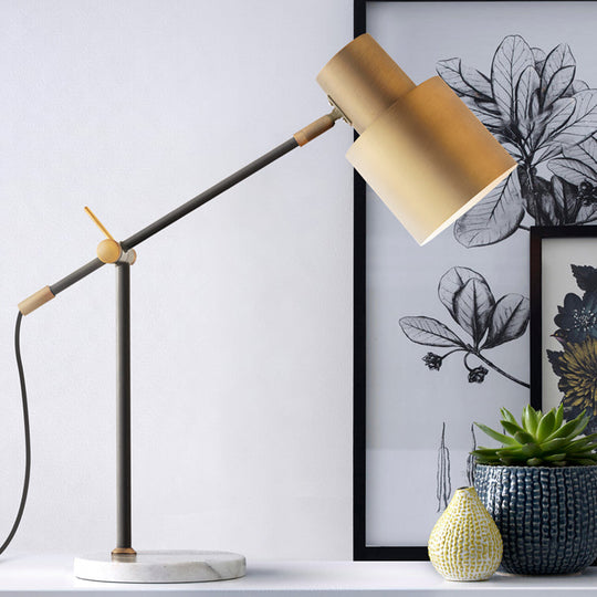 Post-Modern Brass Cylinder Nightstand Light For Study Room