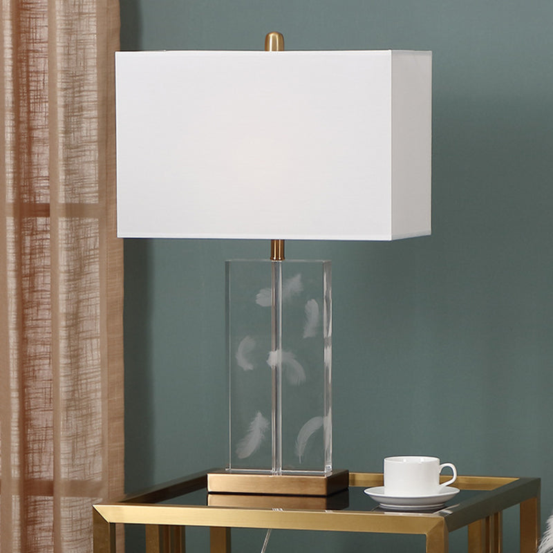 Clear Crystal Desk Lamp: Modern 1 Bulb White Table Light With Fabric Shade