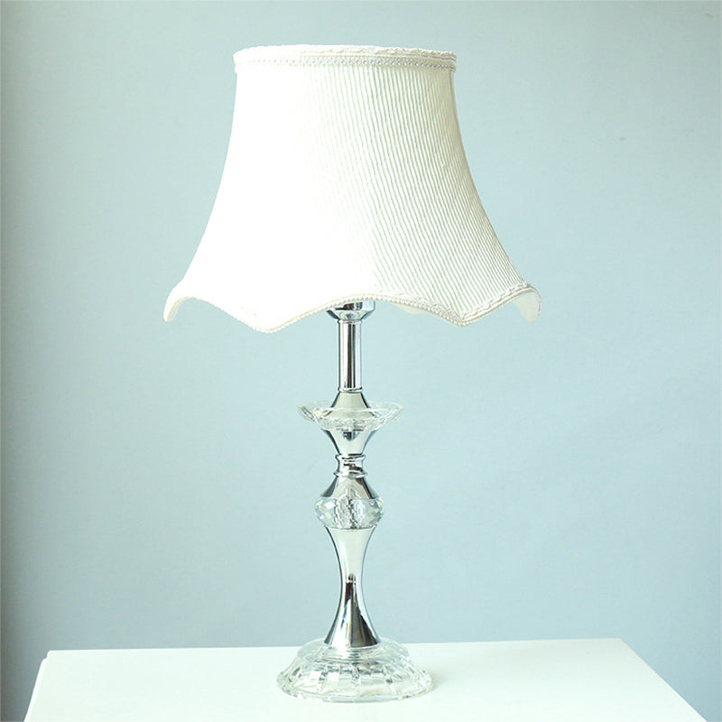 Modern White Desk Lamp With Bell Fabric Shade - Small Table Light For Dining Room