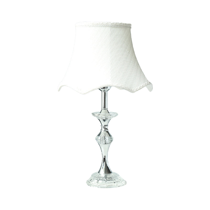 Modern White Desk Lamp With Bell Fabric Shade - Small Table Light For Dining Room