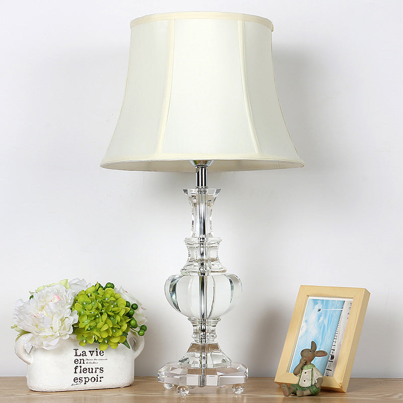 Modern White Crystal Nightstand Lamp With Urn Shape Beveled And Task Lighting