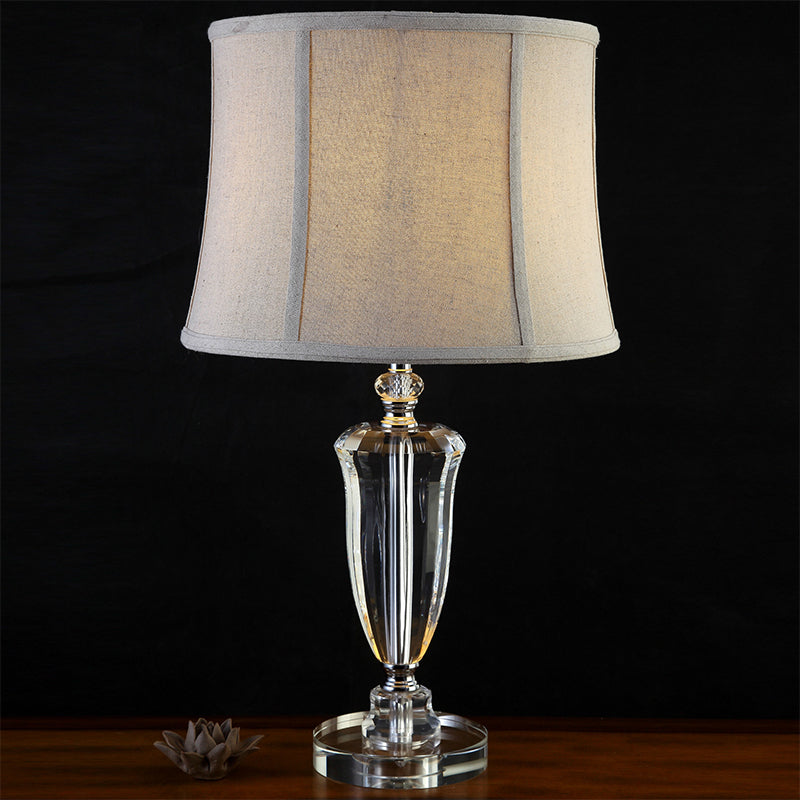 Modernist Grey Bell Night Table Lamp With Fabric Shade