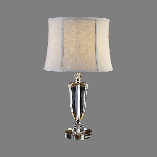 Modernist Grey Bell Night Table Lamp With Fabric Shade