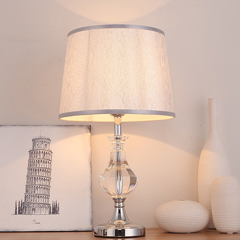 Modern Grey Fabric Task Reading Lamp With Barrel Shade Perfect For Bedroom Lighting