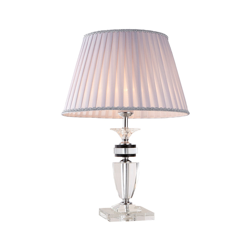 Modernist Grey Pleated Desk Lamp With Clear Crystal Jar Base