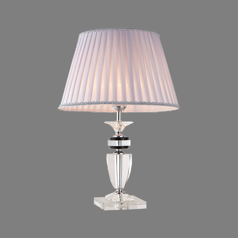 Modernist Grey Pleated Desk Lamp With Clear Crystal Jar Base