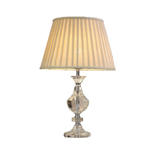 Modern Wide Flare Task Lamp: Beige Fabric 1-Head Urn Crystal Detail - Ideal For Living Room Reading