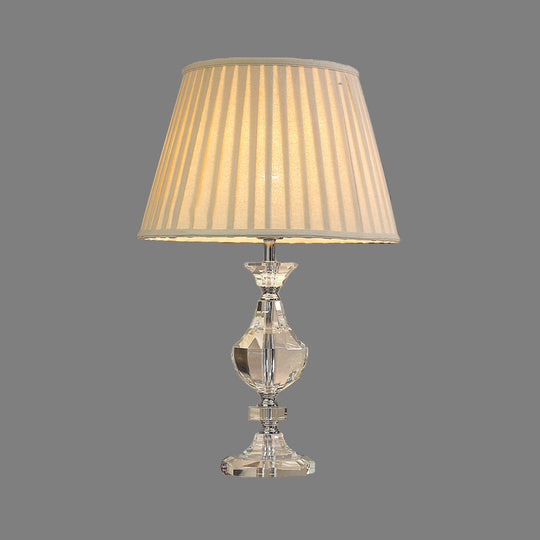 Modern Wide Flare Task Lamp: Beige Fabric 1-Head Urn Crystal Detail - Ideal For Living Room Reading