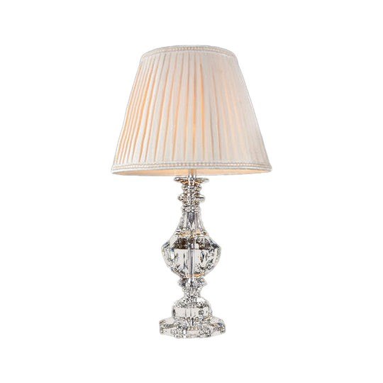 Modern Curved Hand-Cut Crystal Table Lamp With 1 Head - 24.5/27 Long White Small Desk Light