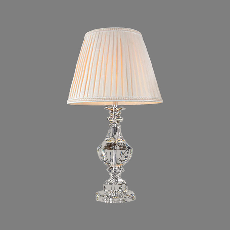 Modern Curved Hand-Cut Crystal Table Lamp With 1 Head - 24.5/27 Long White Small Desk Light