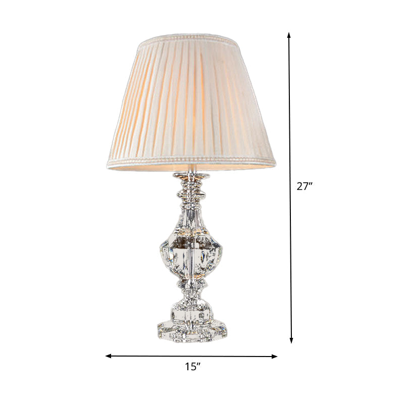 Modern Curved Hand-Cut Crystal Table Lamp With 1 Head - 24.5/27 Long White Small Desk Light